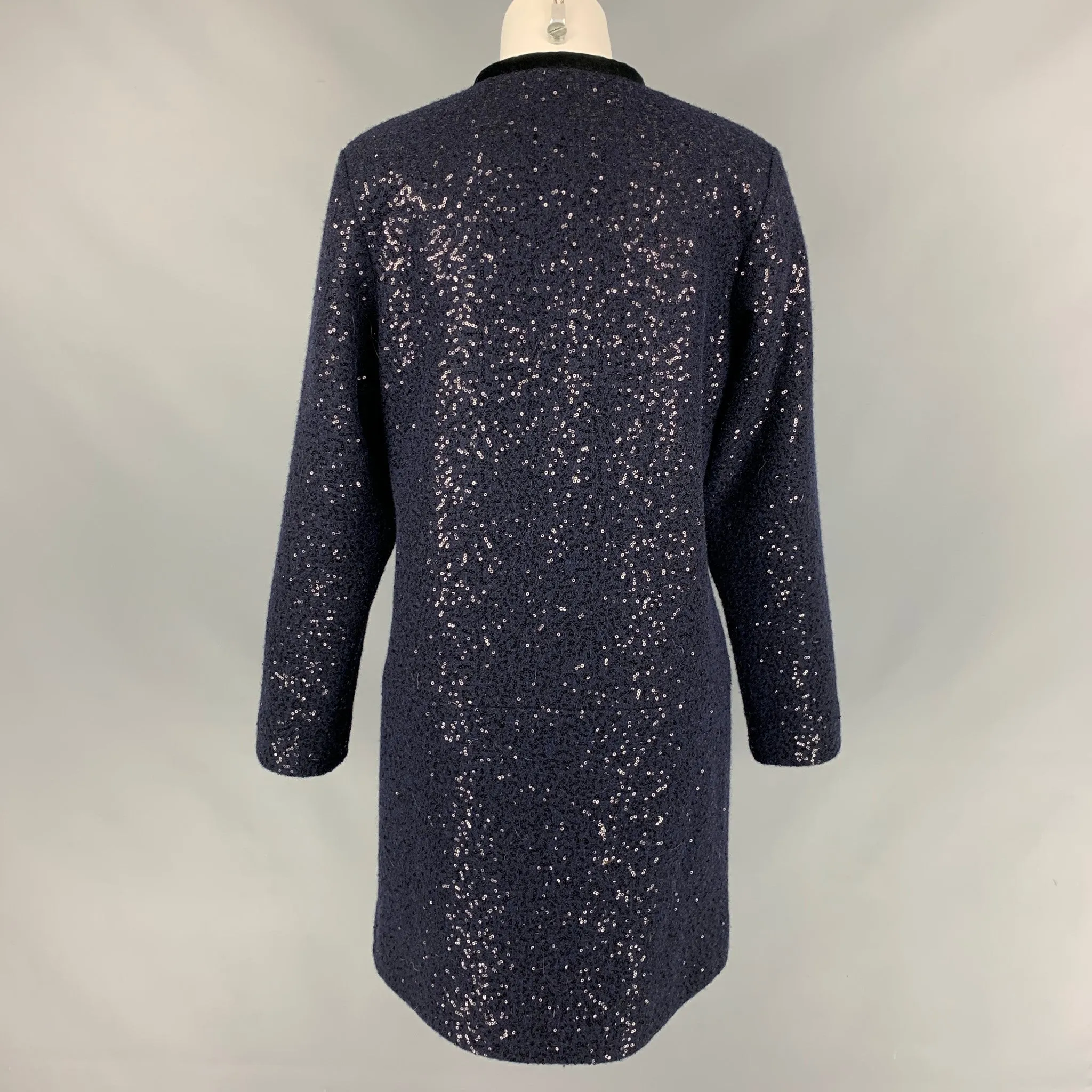 AGNÈS B. Size M Navy Sequined Collarless Coat