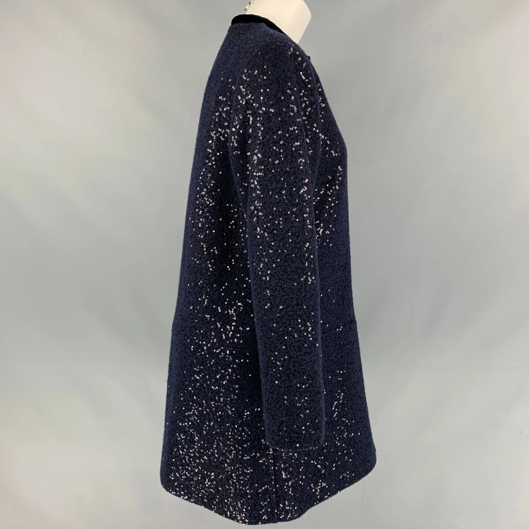 AGNÈS B. Size M Navy Sequined Collarless Coat