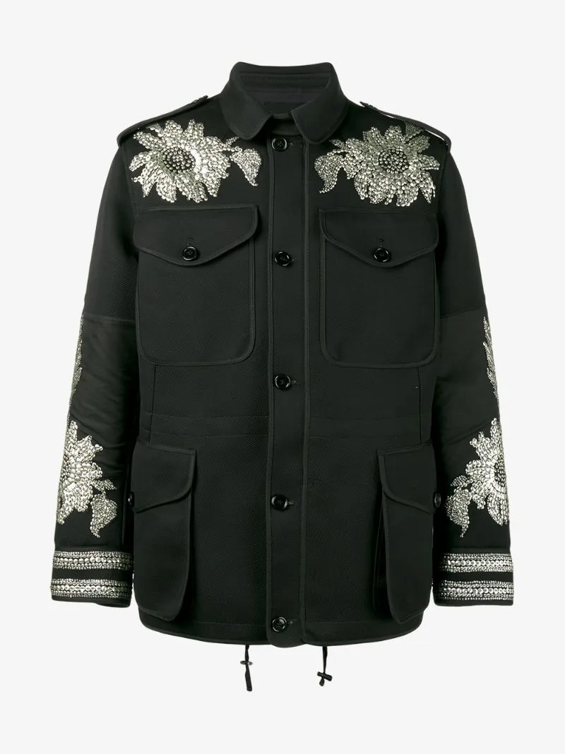 ALEXANDER MCQUEEN SS 17 Size 38 Black Silver Floral Military Regalia Coat