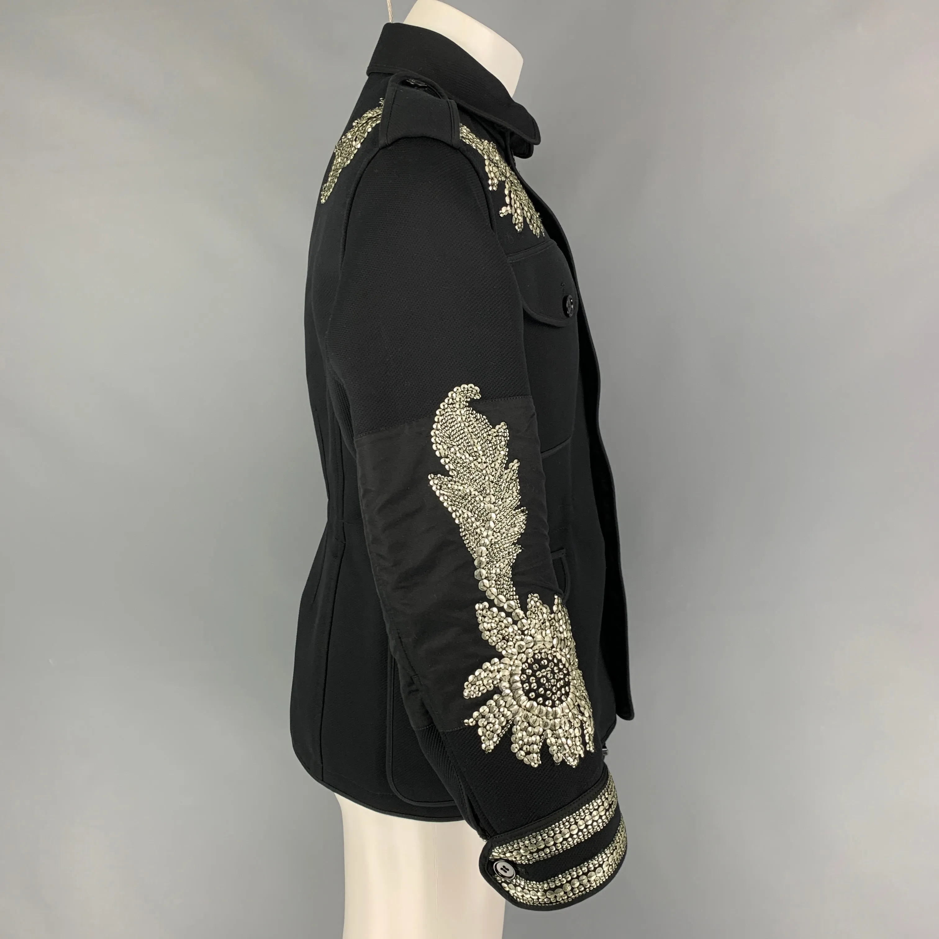 ALEXANDER MCQUEEN SS 17 Size 38 Black Silver Floral Military Regalia Coat