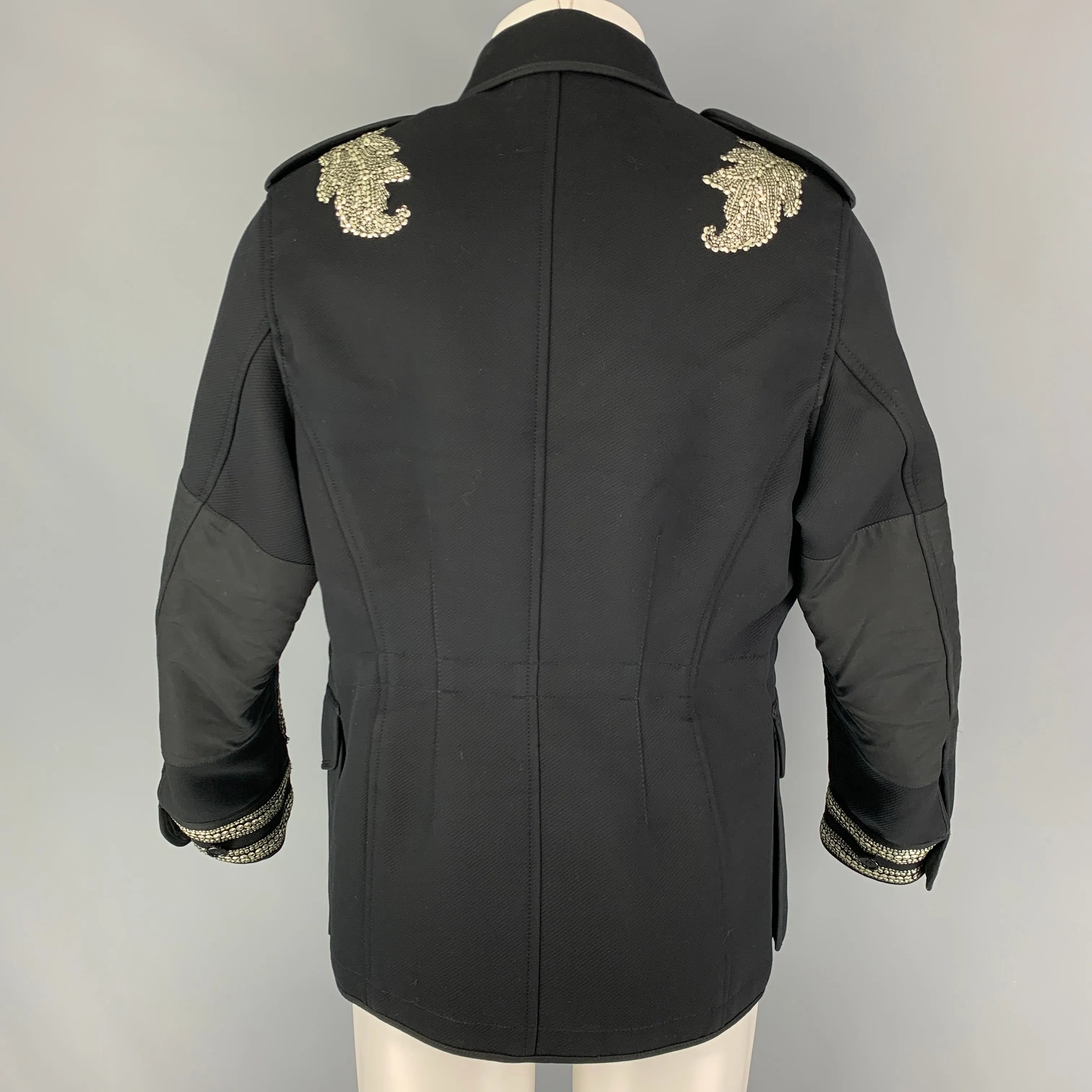ALEXANDER MCQUEEN SS 17 Size 38 Black Silver Floral Military Regalia Coat