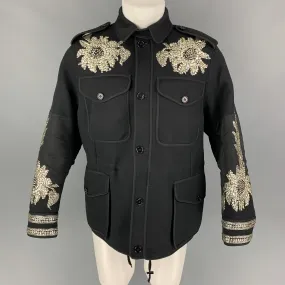 ALEXANDER MCQUEEN SS 17 Size 38 Black Silver Floral Military Regalia Coat
