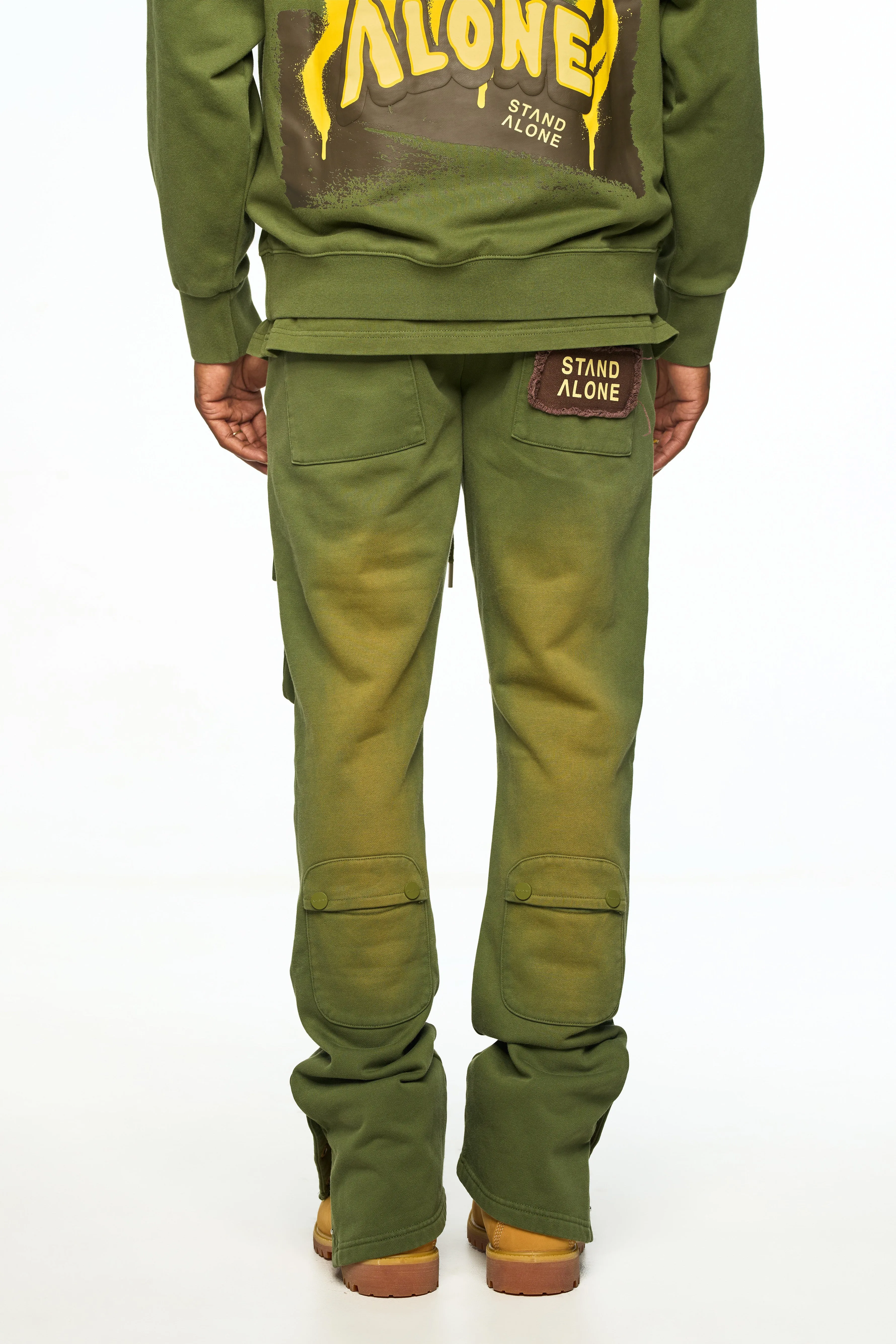 AOLOGNE LEAVE ME AOLOGNE OLIVE STACK JOGGERS (OLIVE)