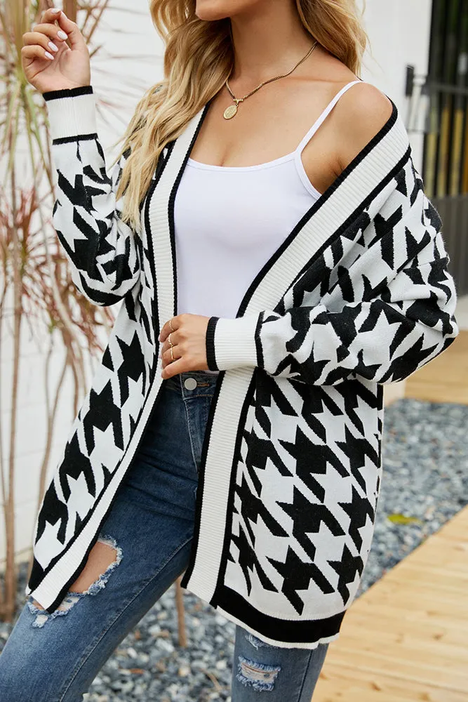 Autumn Outfits Black Monogram Knit Open Sweater Cardigans