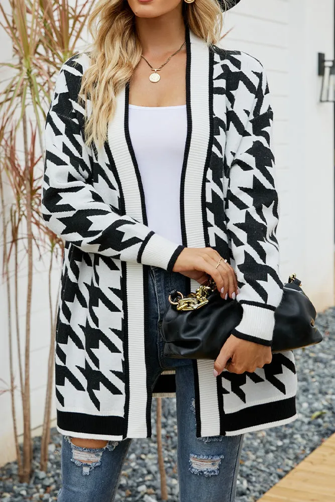 Autumn Outfits Black Monogram Knit Open Sweater Cardigans