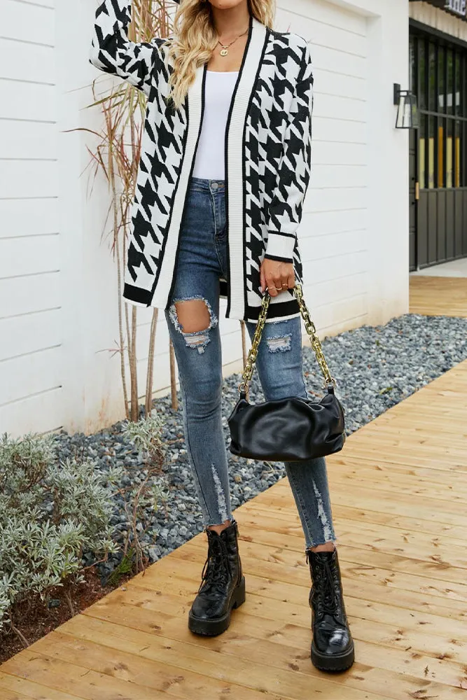 Autumn Outfits Black Monogram Knit Open Sweater Cardigans