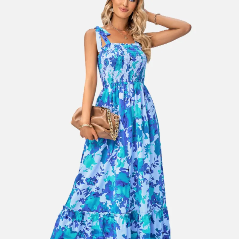 Blue Floral Maxi Dress with Sleeveless