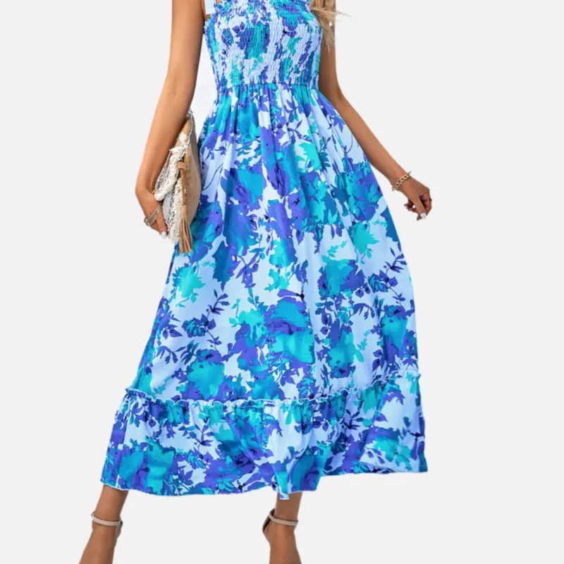 Blue Floral Maxi Dress with Sleeveless