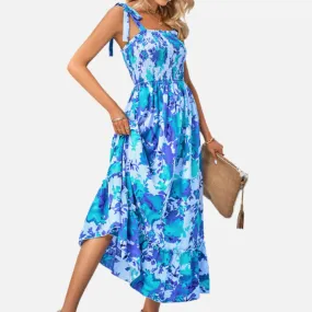 Blue Floral Maxi Dress with Sleeveless