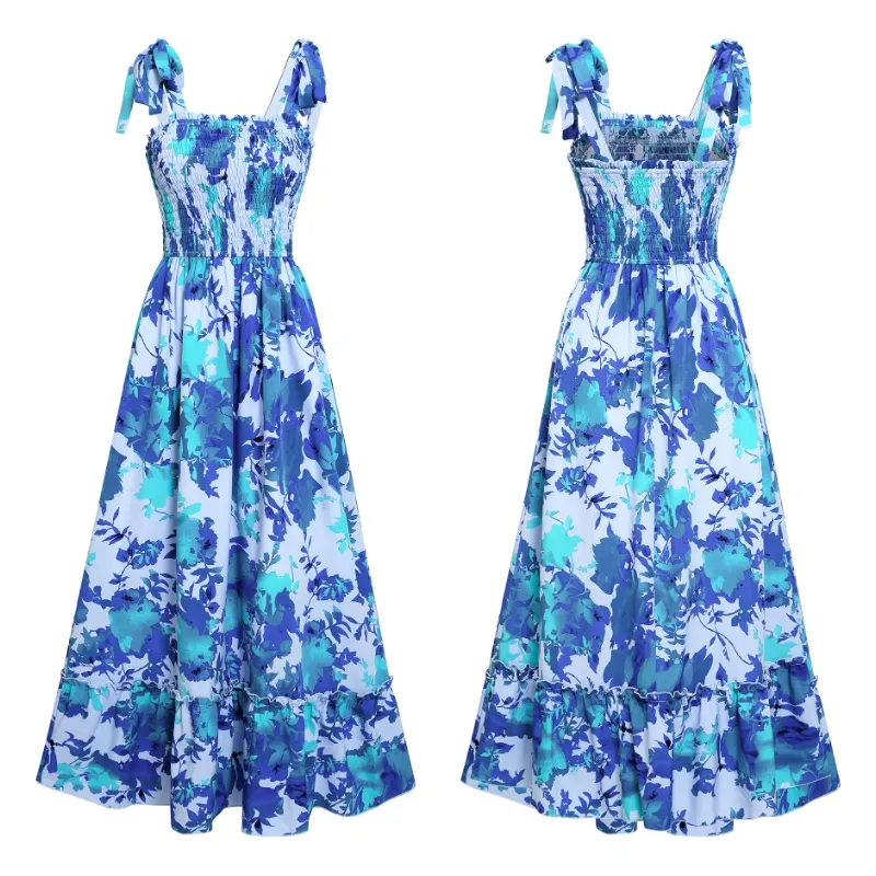 Blue Floral Maxi Dress with Sleeveless