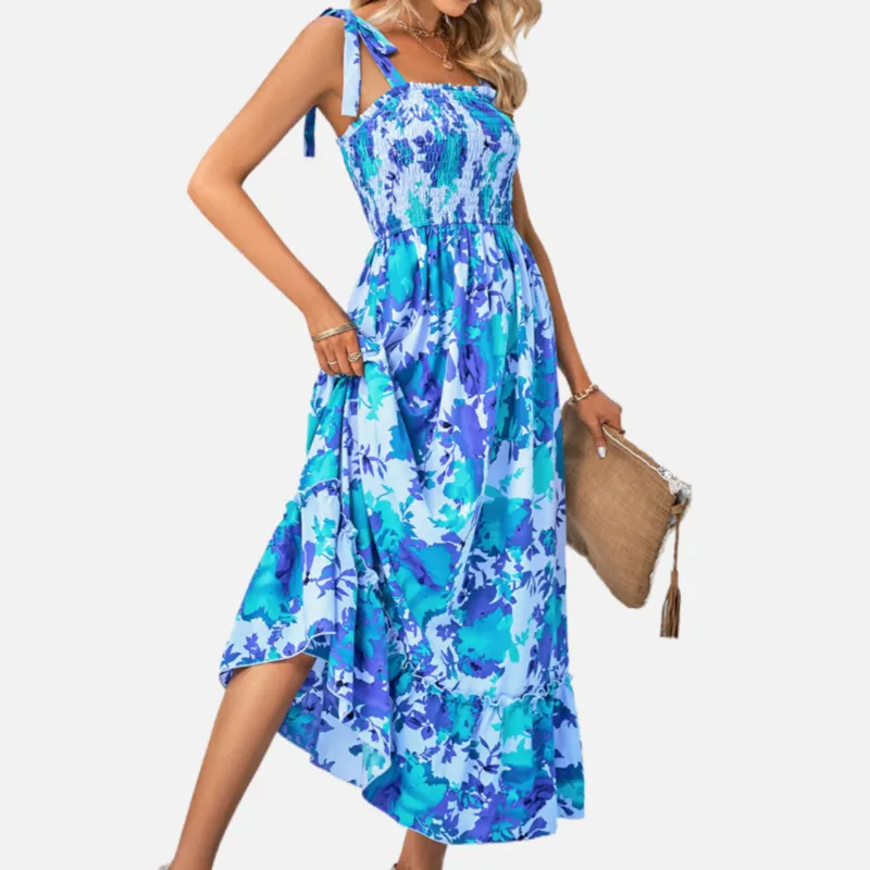 Blue Floral Maxi Dress with Sleeveless