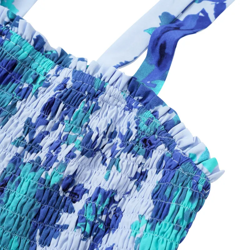 Blue Floral Maxi Dress with Sleeveless