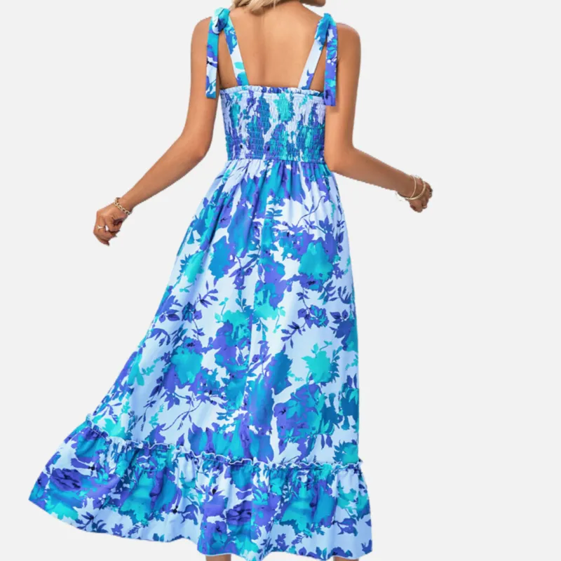 Blue Floral Maxi Dress with Sleeveless