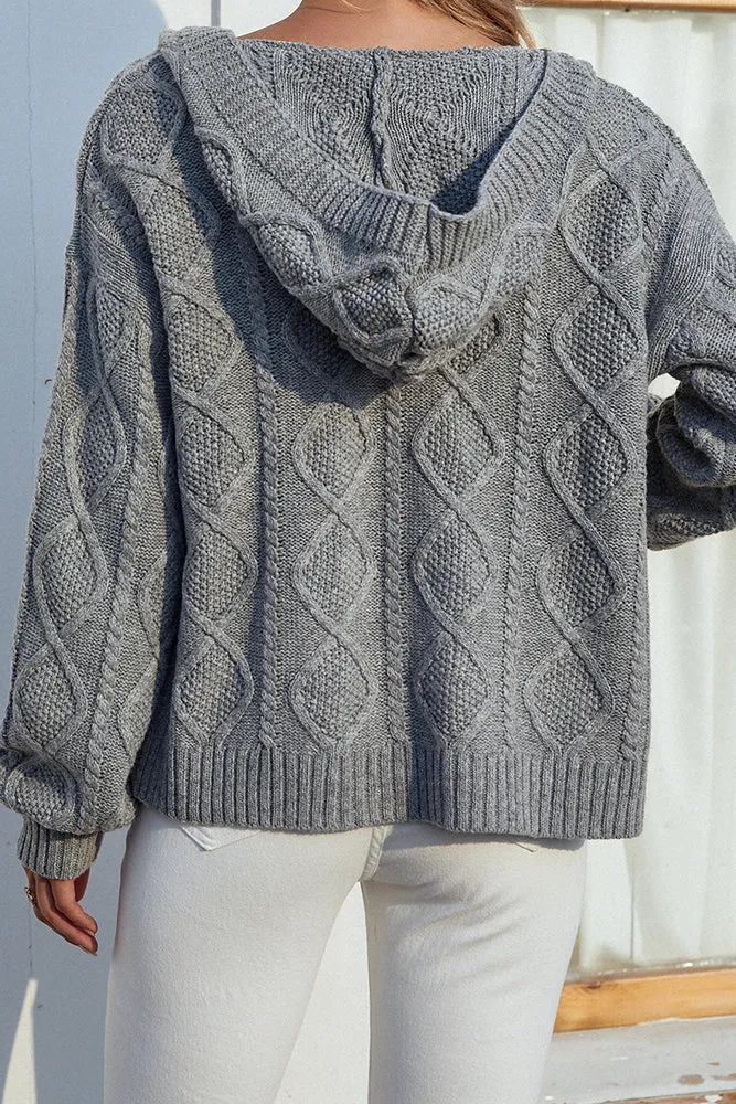 Cable Knit Front Open Hood Cardigan