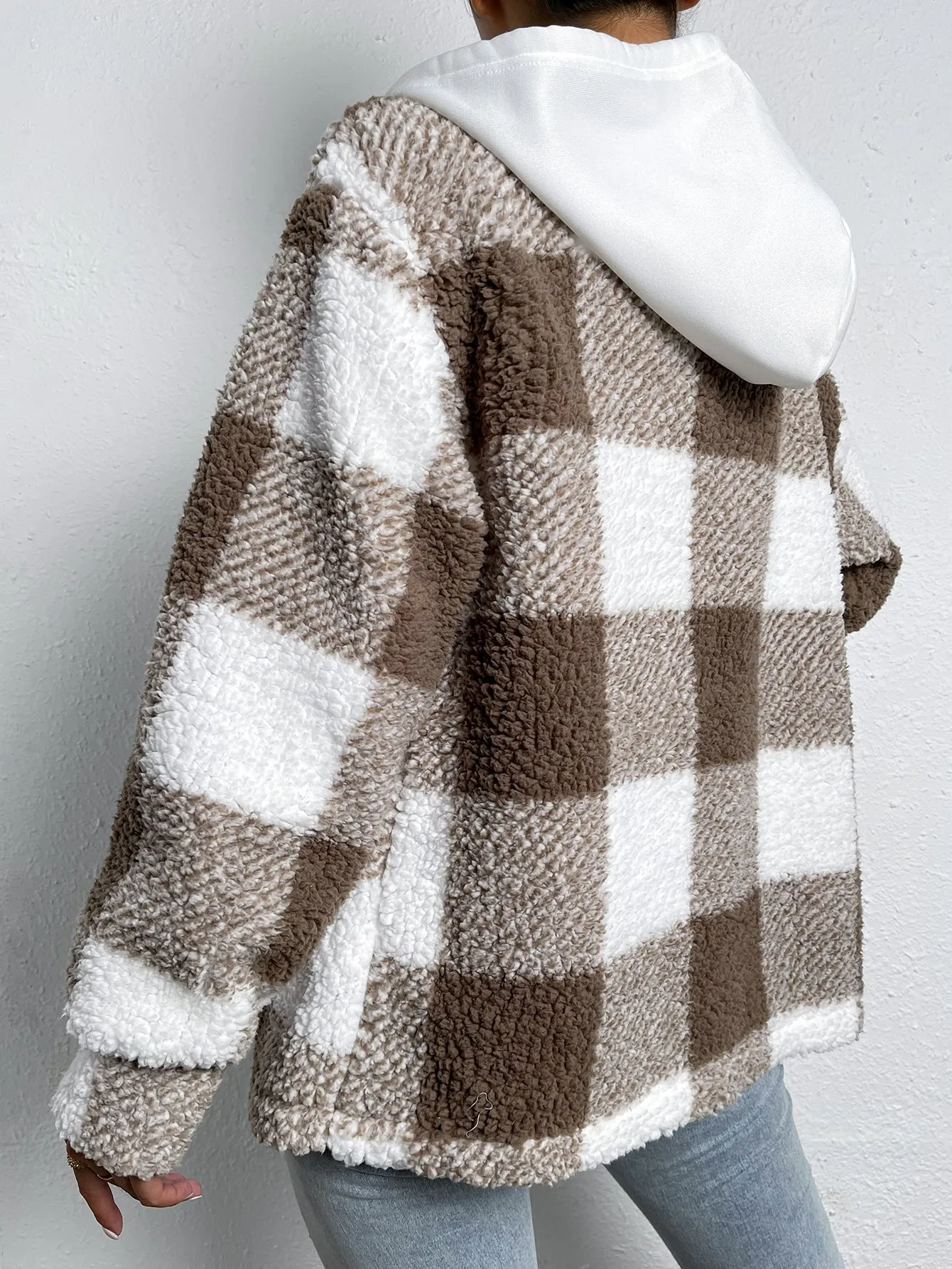 Casual Gingham Zipper Long Sleeve Hooded Regular Women Coat