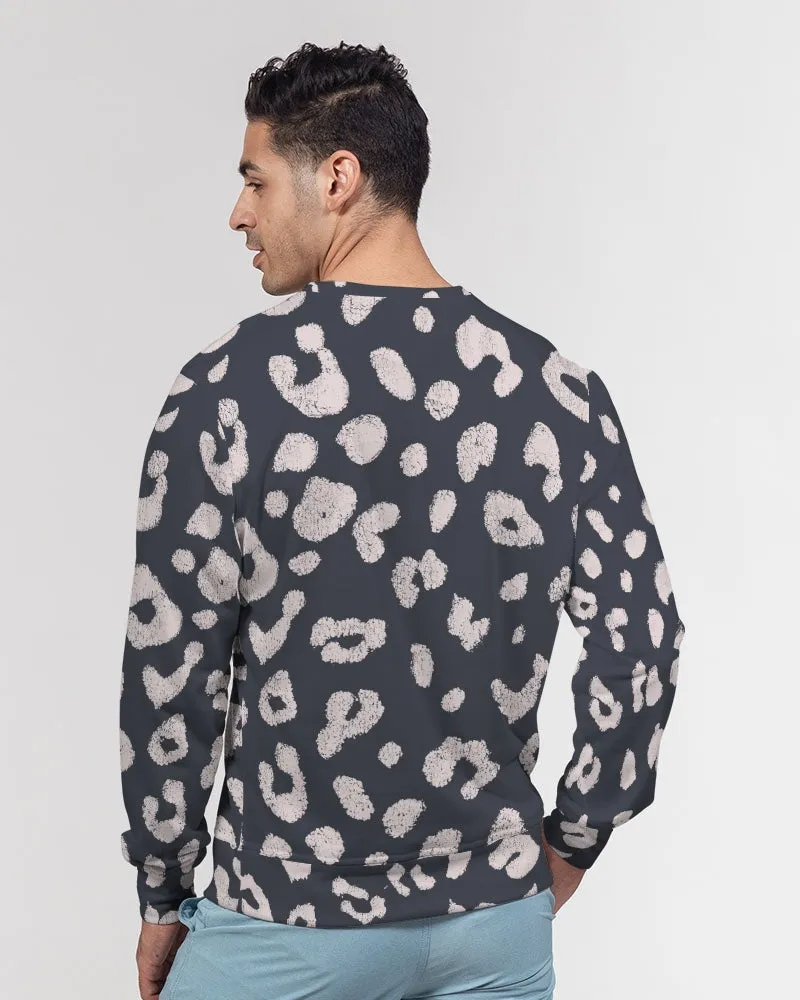 Charcoal Vanilla Leopard Print Men's French Terry Pullover Sweatshirt