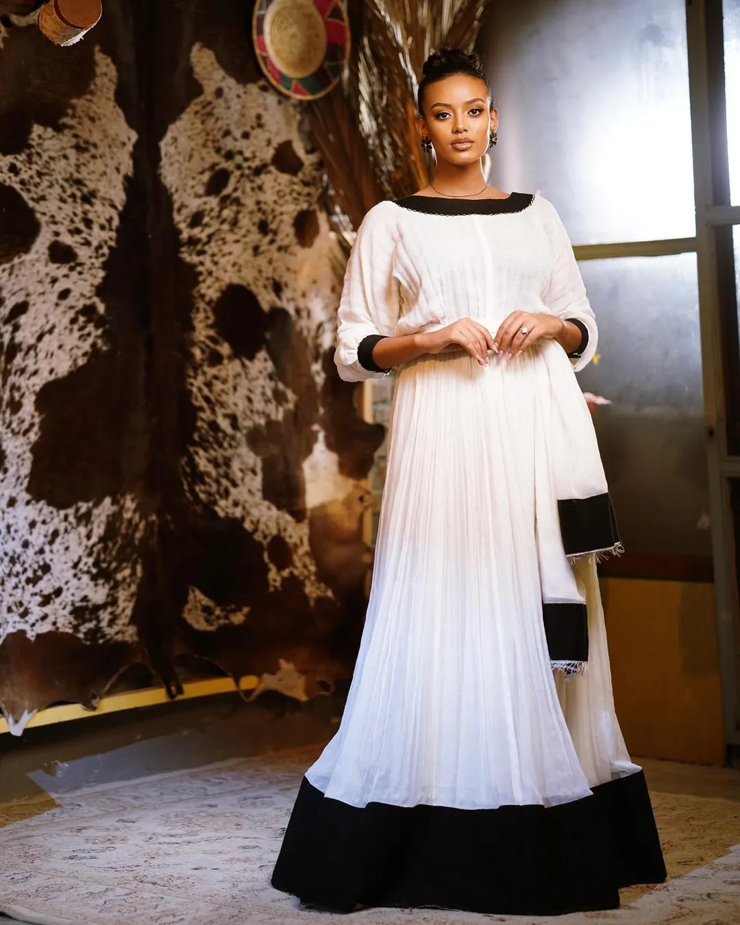 Contemporary Opulence: Black Menen Elegance in Modern Habesha Dress