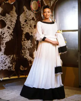 Contemporary Opulence: Black Menen Elegance in Modern Habesha Dress