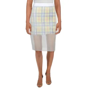 English Factory Womens Mesh Plaid Pencil Skirt