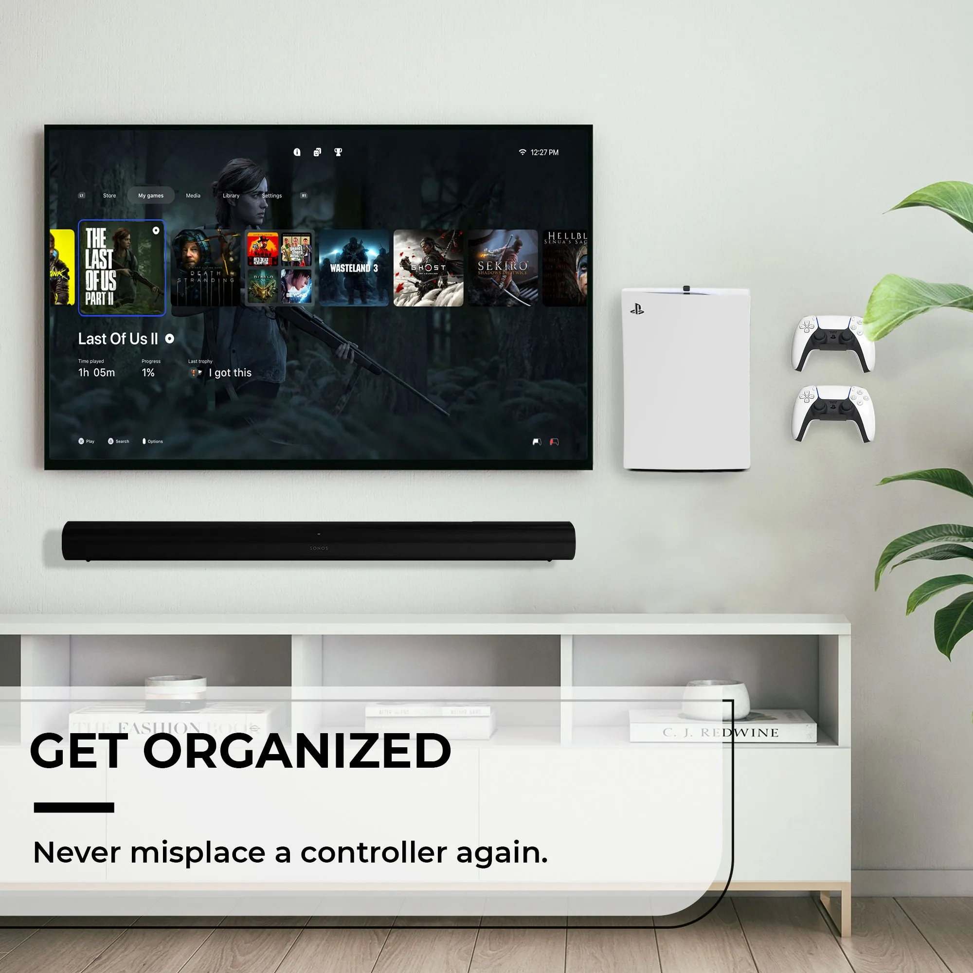 HumanCentric Console and Controller Wall Mount for PS5 | Includes Two Controller Mounts and Metal Brackets for PS5