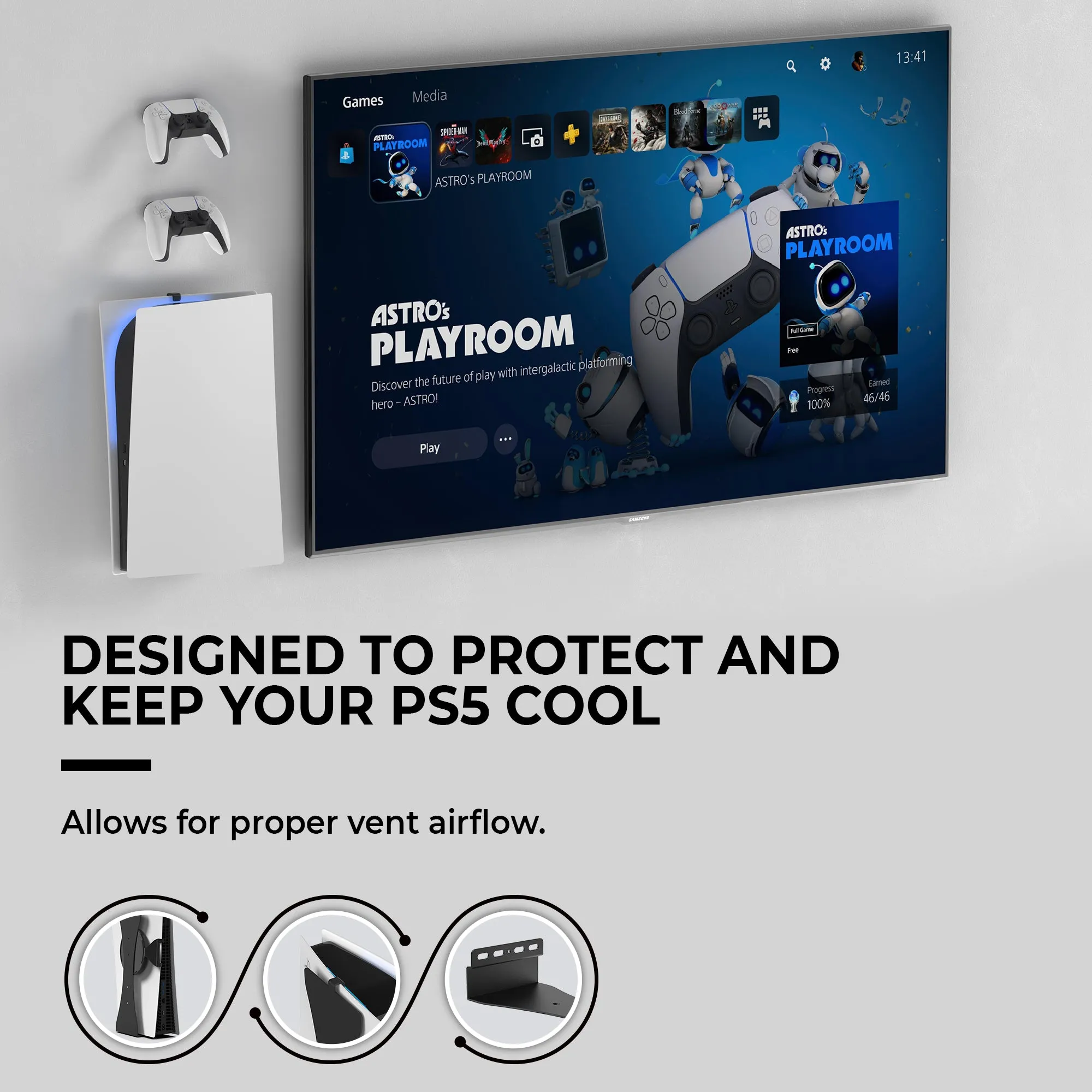 HumanCentric Console and Controller Wall Mount for PS5 | Includes Two Controller Mounts and Metal Brackets for PS5