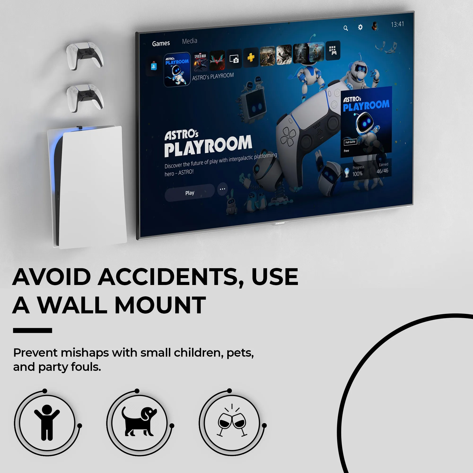HumanCentric Console and Controller Wall Mount for PS5 | Includes Two Controller Mounts and Metal Brackets for PS5