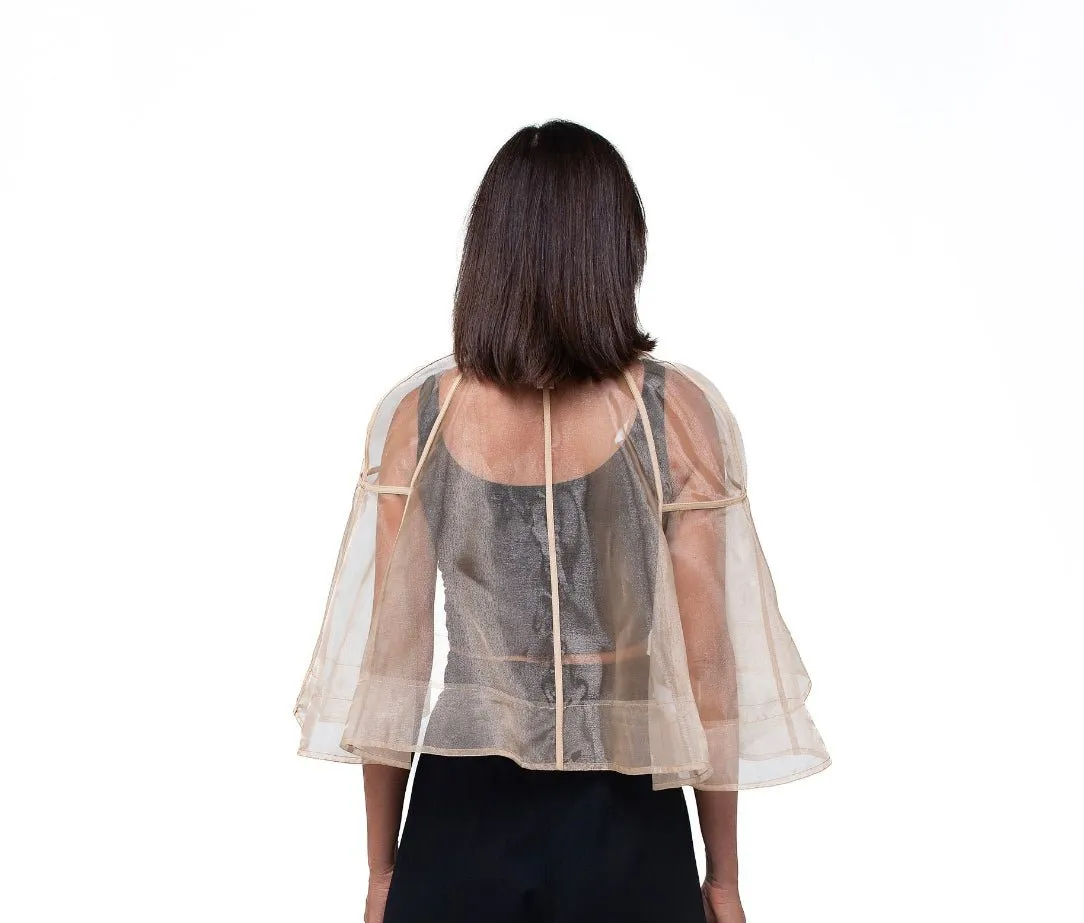 Italian organza Transparent cape with trim. Sheer organza clothes. Timeless gorgeous wedding clothes.
