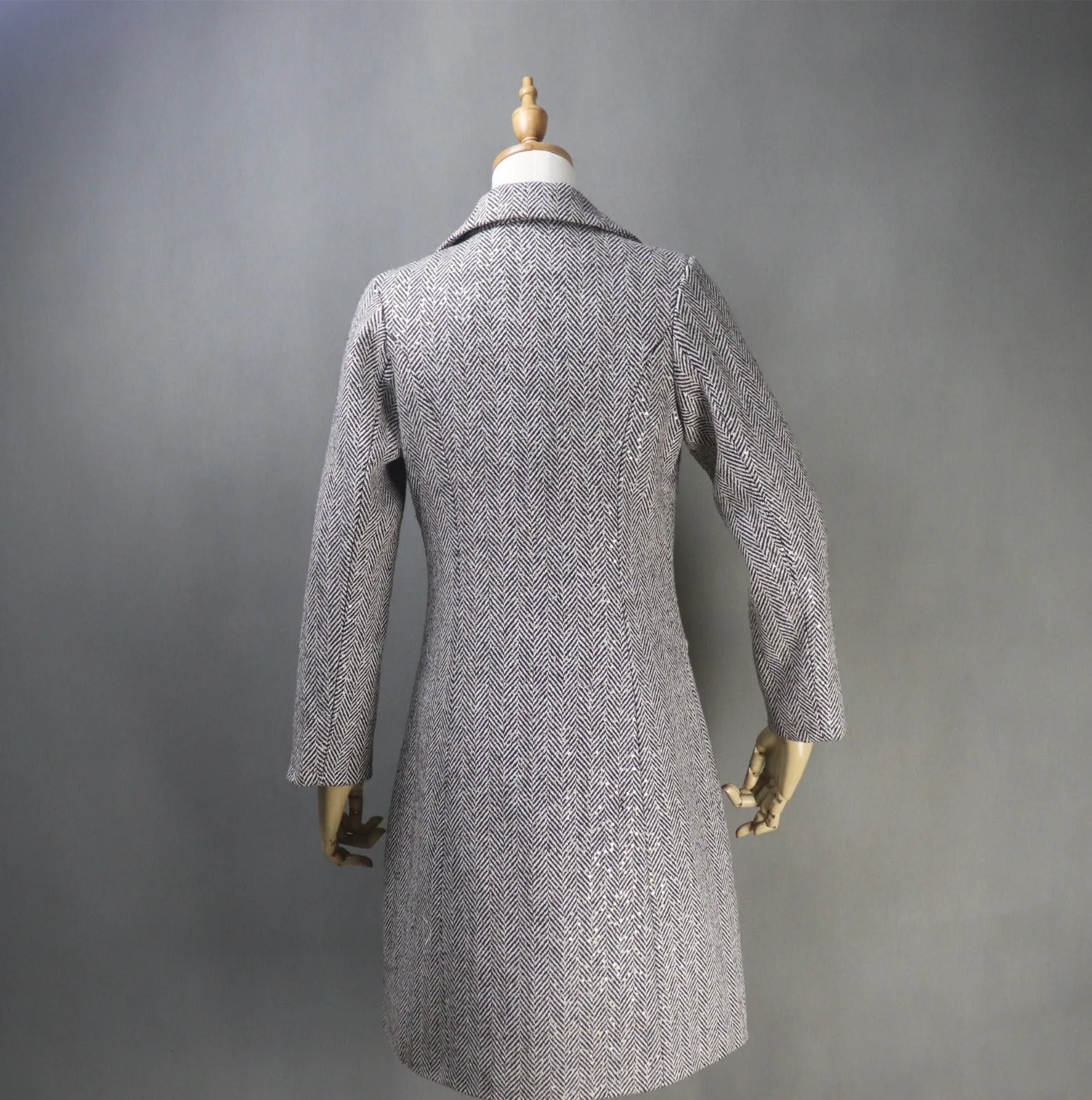 Long Coat Sequinned Flowers Collar Tweed For Womens