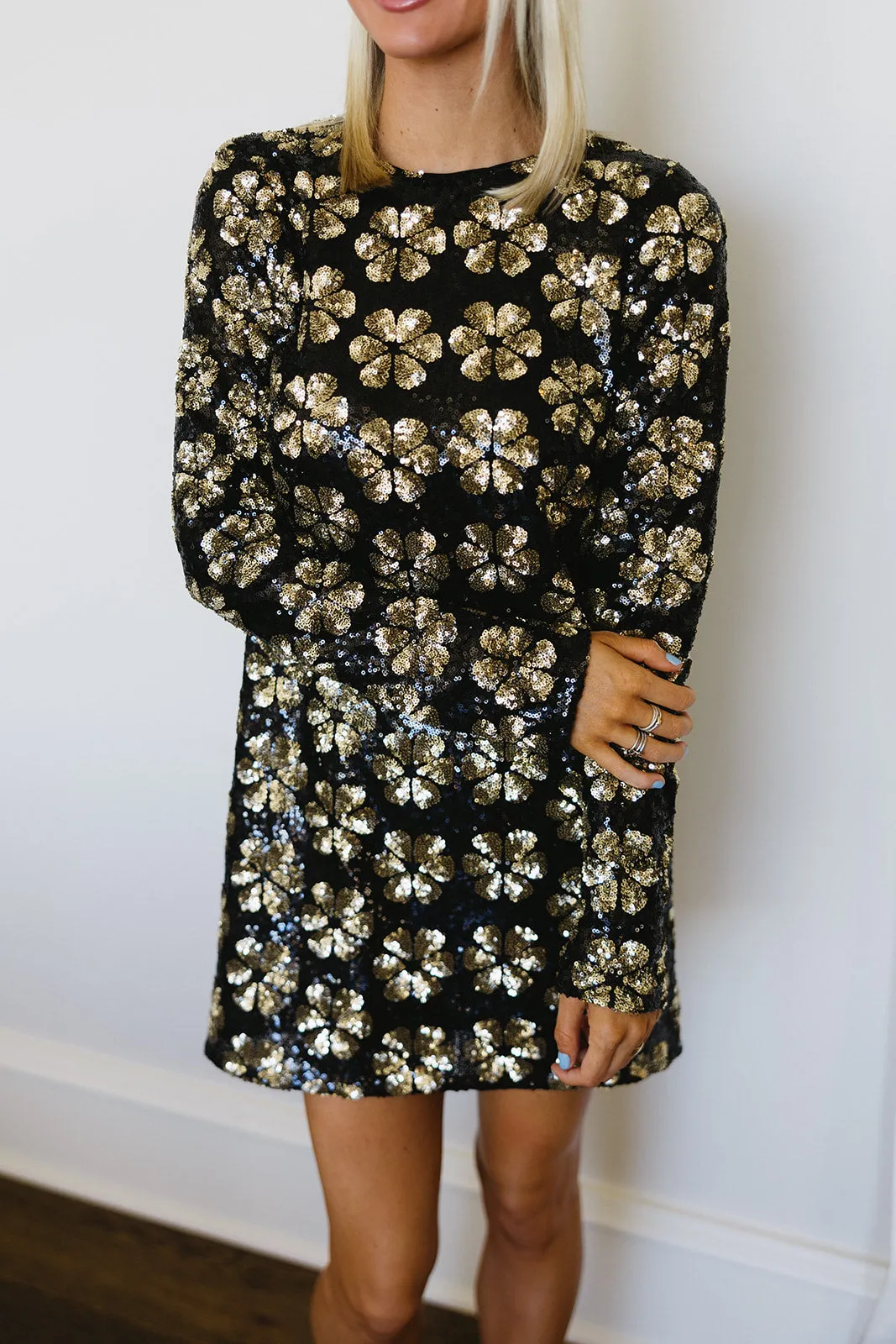 Maddison Mini Dress - Flower Pop Gold Sequins