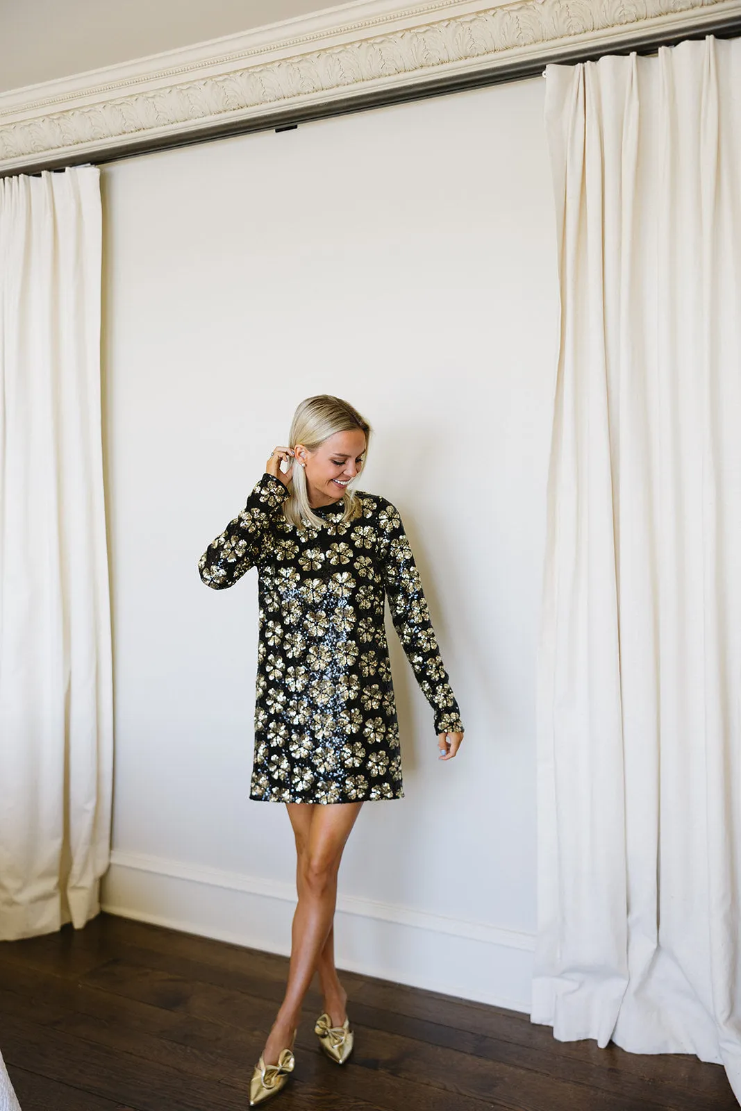 Maddison Mini Dress - Flower Pop Gold Sequins