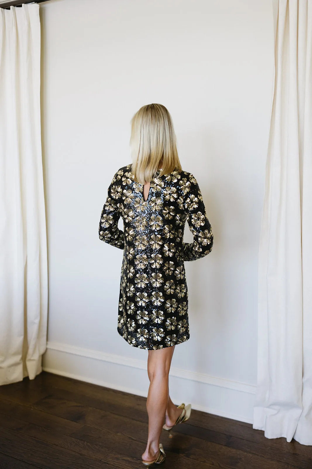 Maddison Mini Dress - Flower Pop Gold Sequins