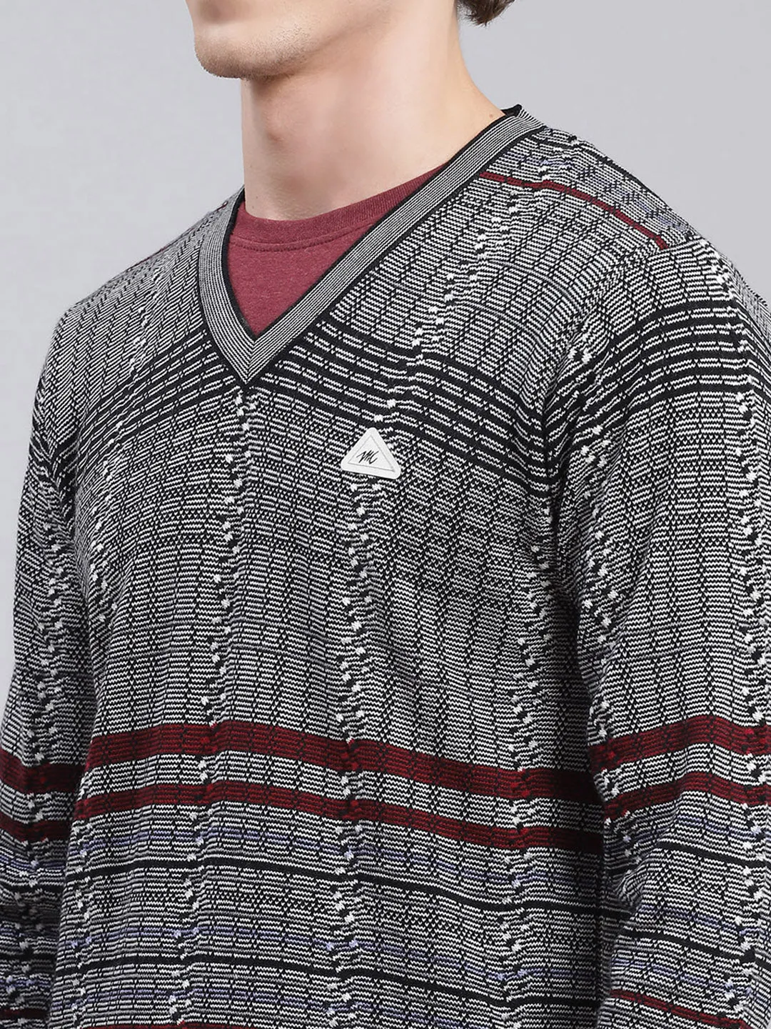 Men Black Jaquard Wool blend Pullover