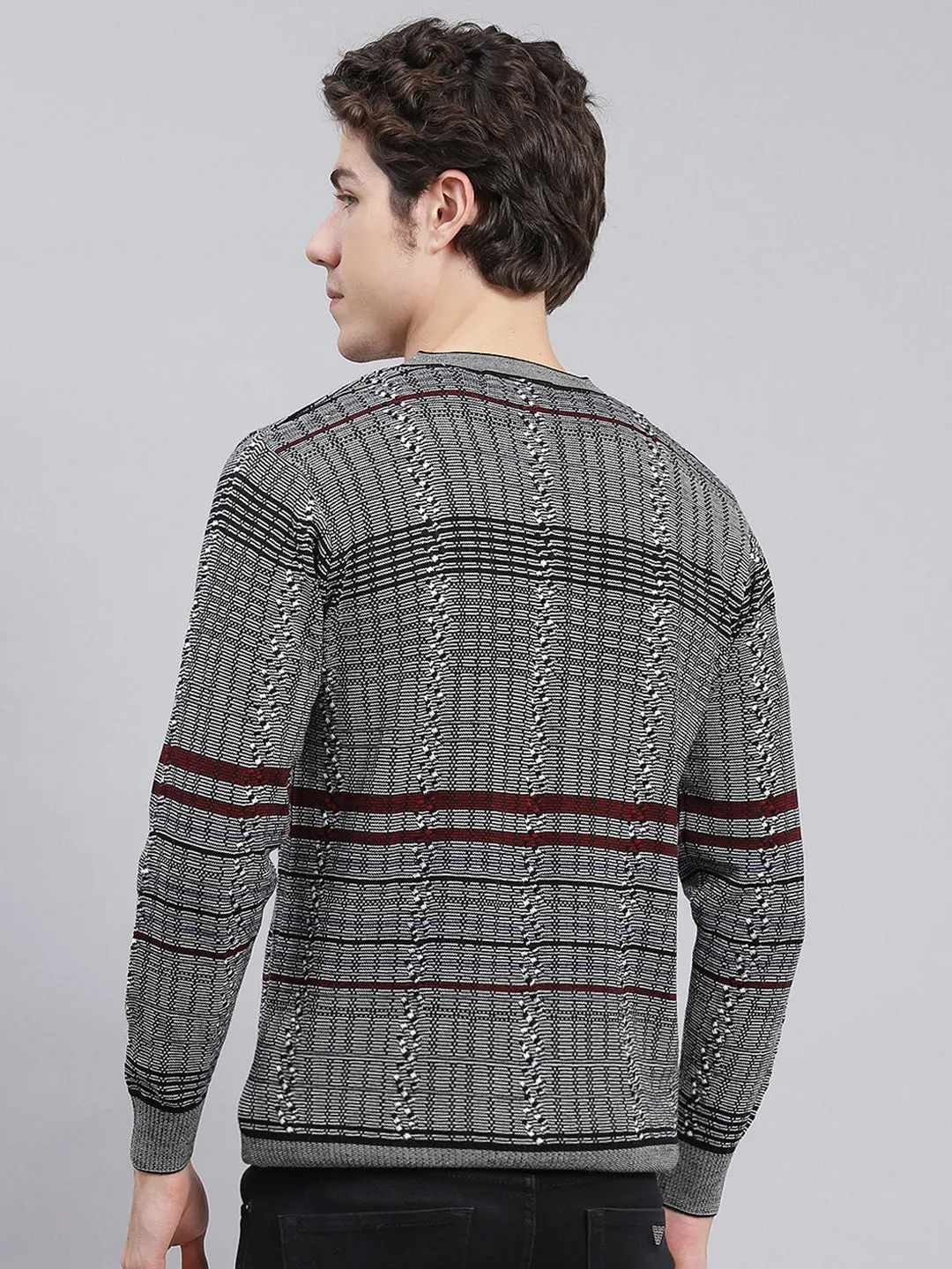 Men Black Jaquard Wool blend Pullover