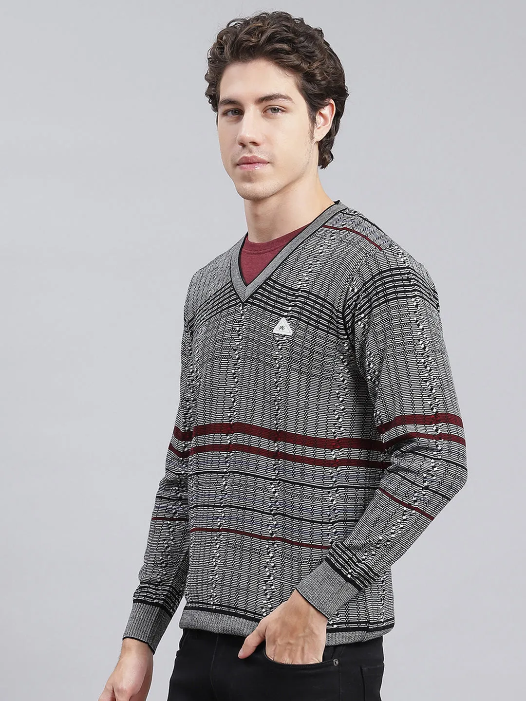Men Black Jaquard Wool blend Pullover
