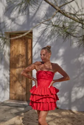 Mila Red Linen Strapless Mini Dress