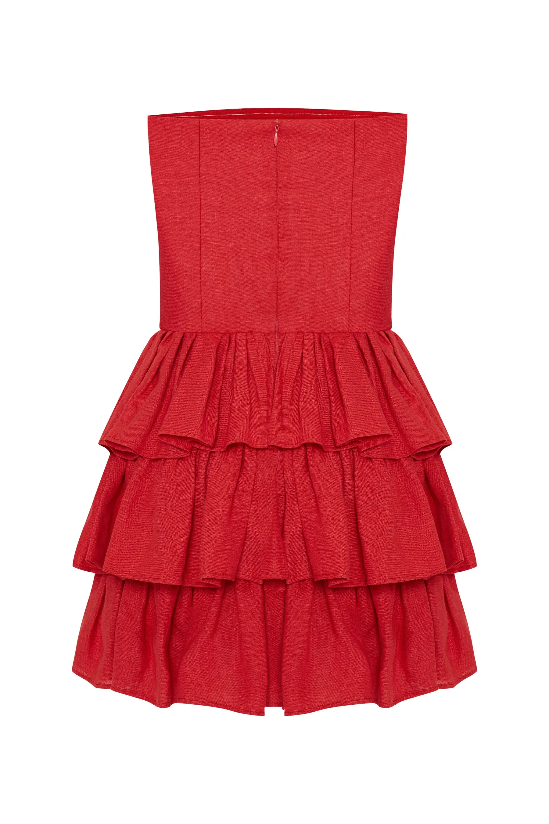 Mila Red Linen Strapless Mini Dress