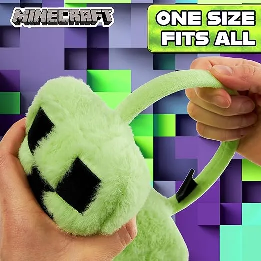 Minecraft Ear Muffs Kids - Creeper Winter Accessories Warm Cosy Earmuffs for School Travel Days Out - Gifts for Gamers