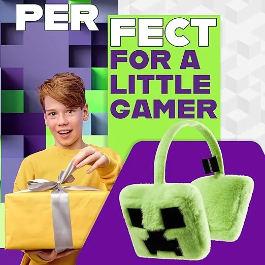 Minecraft Ear Muffs Kids - Creeper Winter Accessories Warm Cosy Earmuffs for School Travel Days Out - Gifts for Gamers