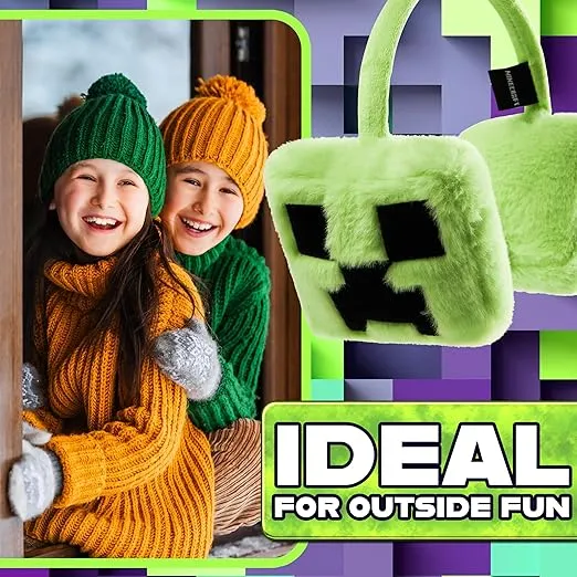 Minecraft Ear Muffs Kids - Creeper Winter Accessories Warm Cosy Earmuffs for School Travel Days Out - Gifts for Gamers