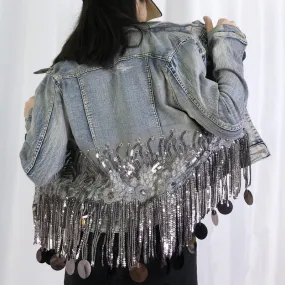 New High Quality Denim Jacket Women Sequins