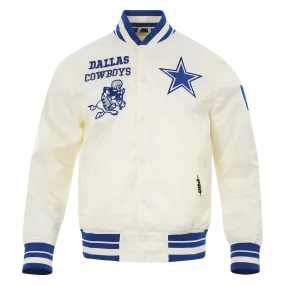 NFL DALLAS COWBOYS RETRO CLASSIC MEN'S RIB SATIN JACKET (EGGSHELL/DODGER BLUE)
