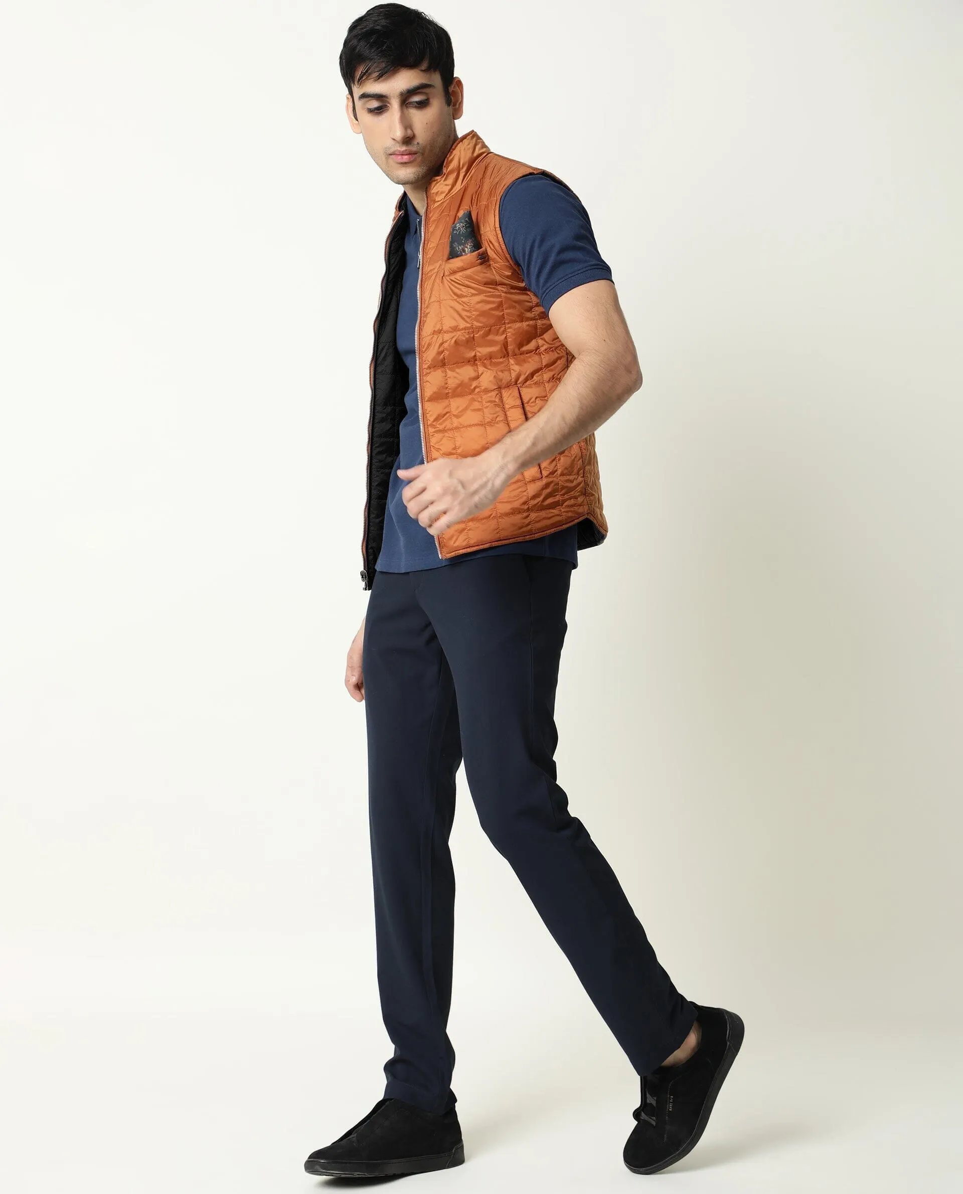 Rare Rabbit Men's Fillex Orange Solid Reversible Quilted Sleeveless Puffer Jacket