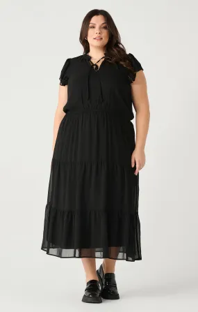 Ruffled Sleve Tiered Maxi Dress in Black
