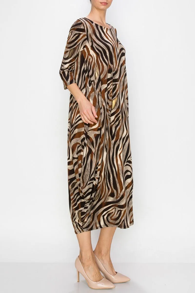 Swirly Mocha Print Maxi Dress