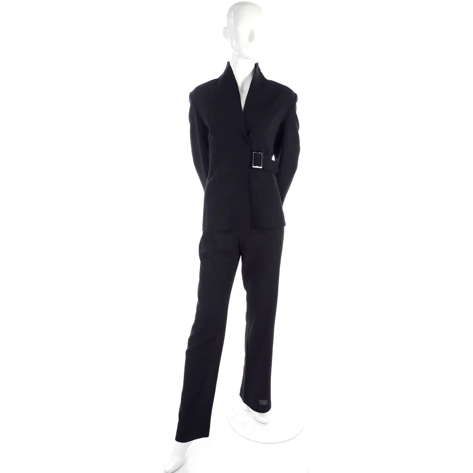 Valentino Black Crepe Trouser Pantsuit w/ Belted Jacket Size 8