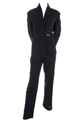 Valentino Black Crepe Trouser Pantsuit w/ Belted Jacket Size 8