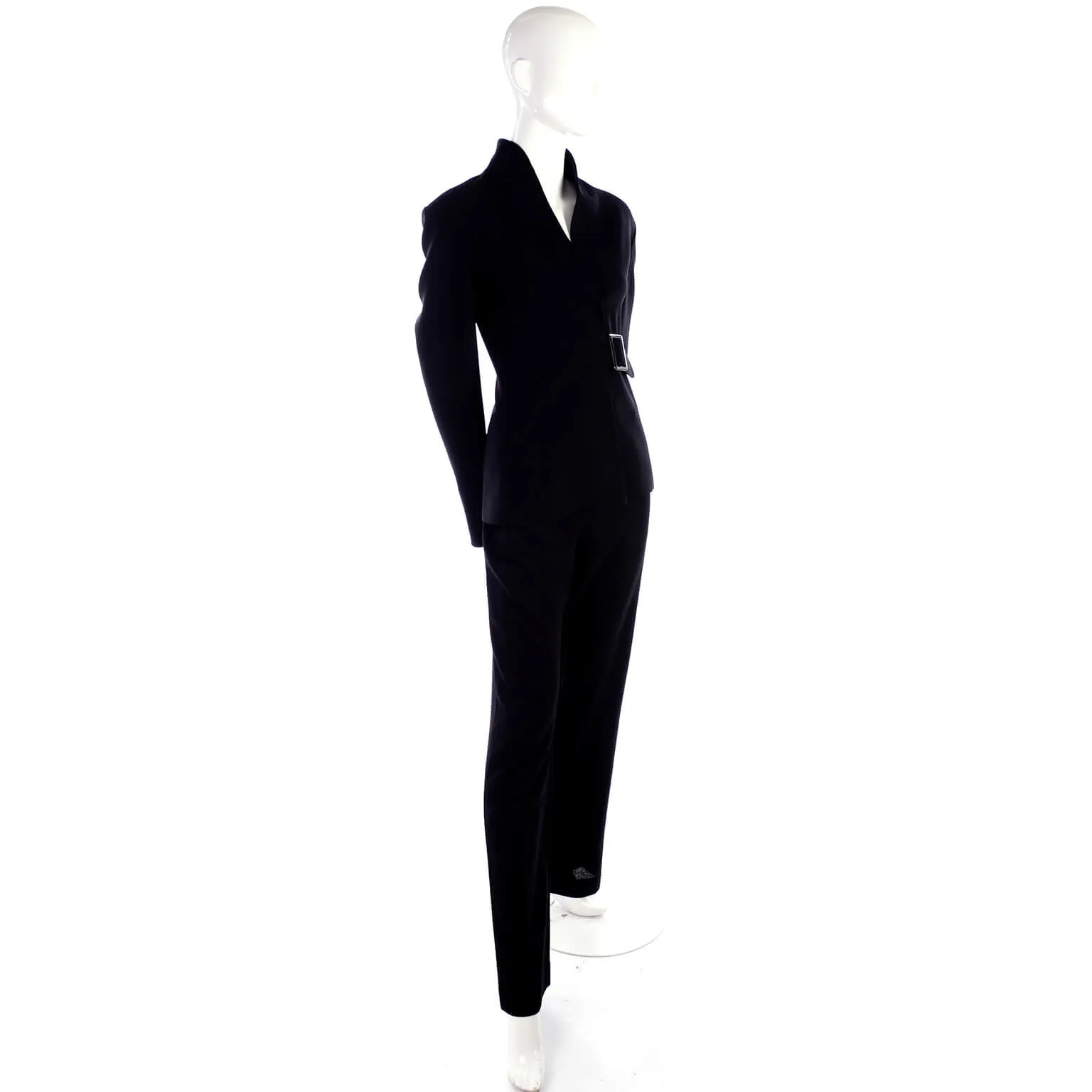 Valentino Black Crepe Trouser Pantsuit w/ Belted Jacket Size 8