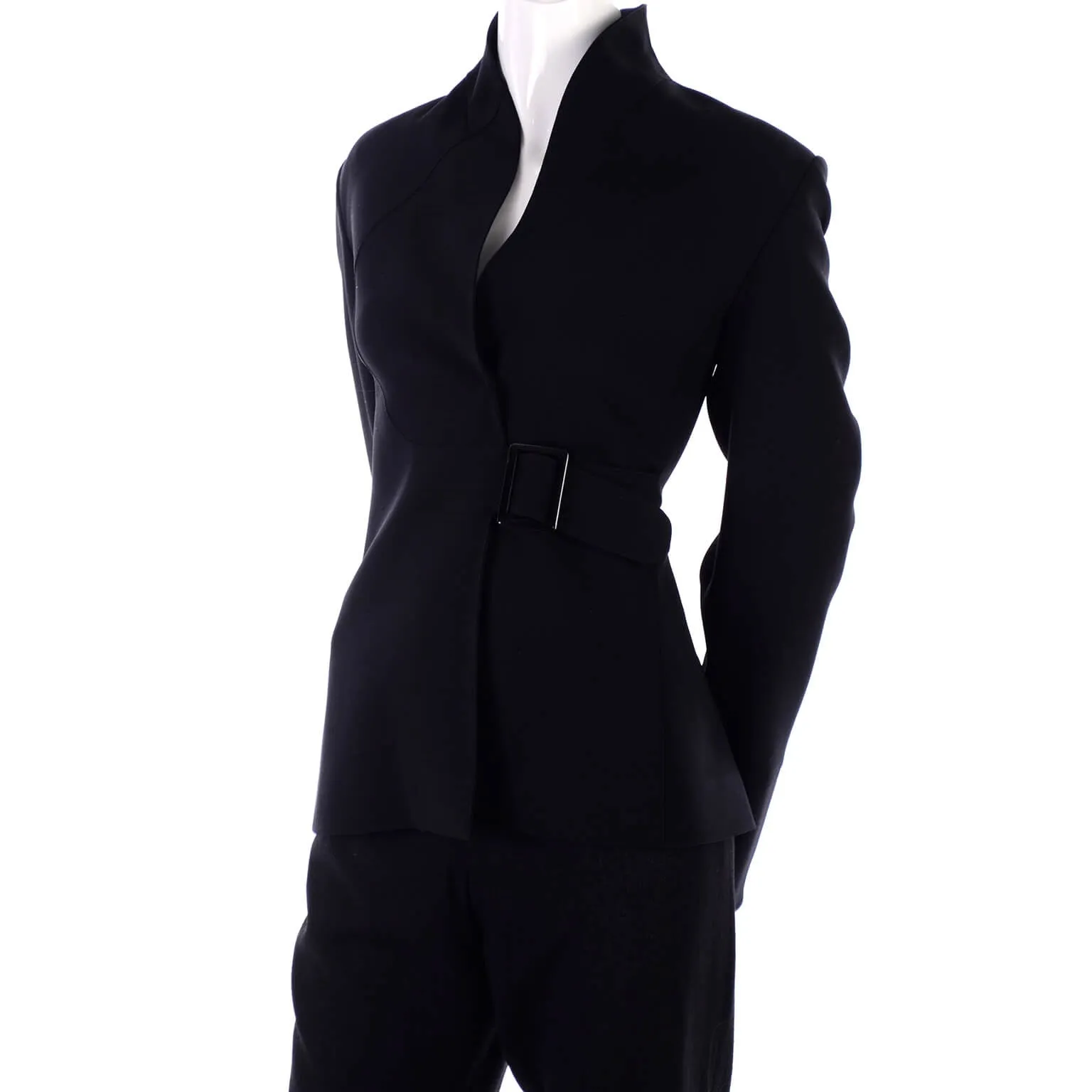 Valentino Black Crepe Trouser Pantsuit w/ Belted Jacket Size 8