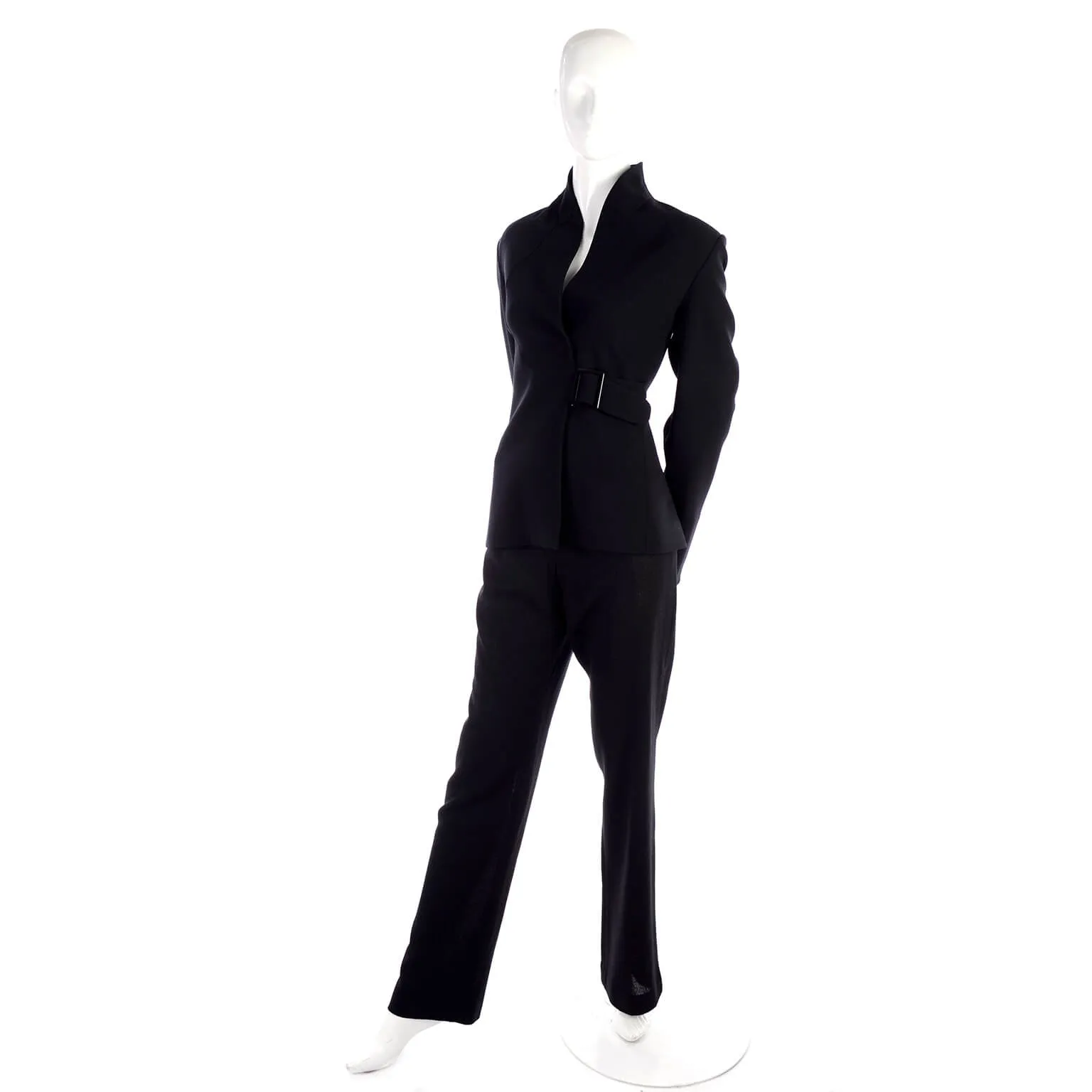 Valentino Black Crepe Trouser Pantsuit w/ Belted Jacket Size 8