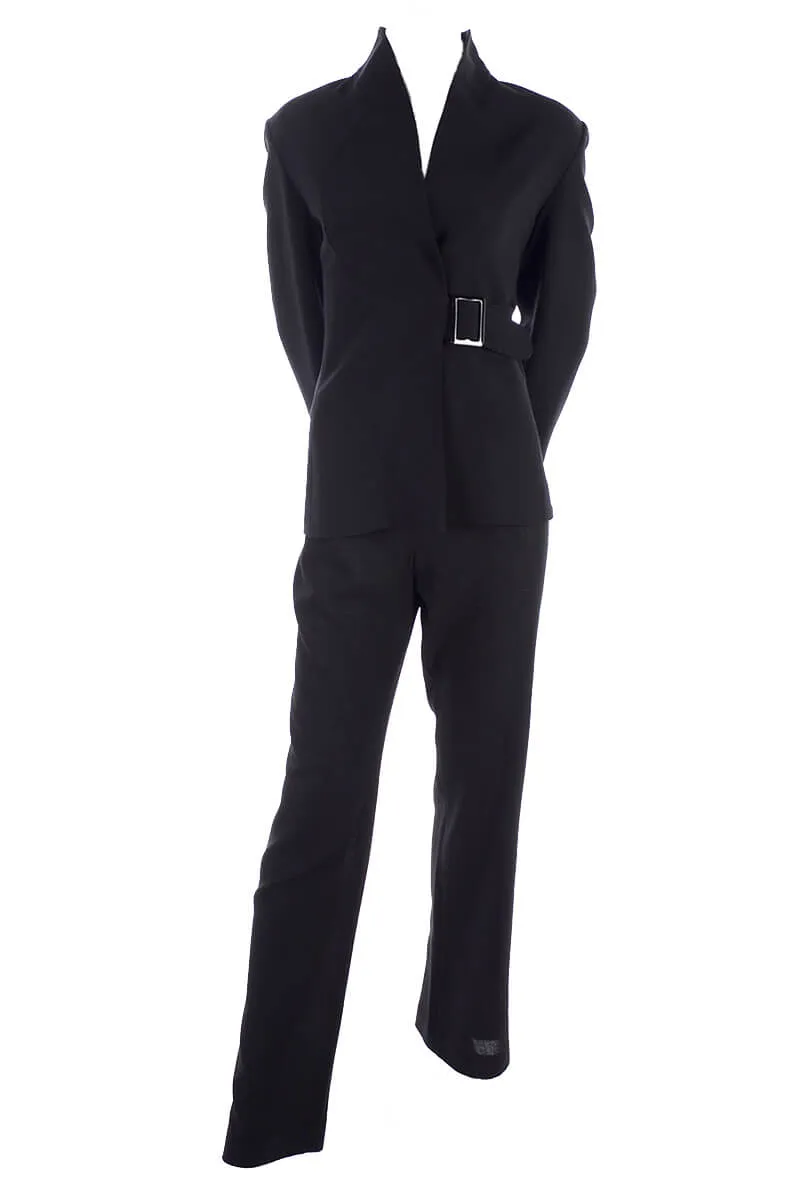 Valentino Black Crepe Trouser Pantsuit w/ Belted Jacket Size 8